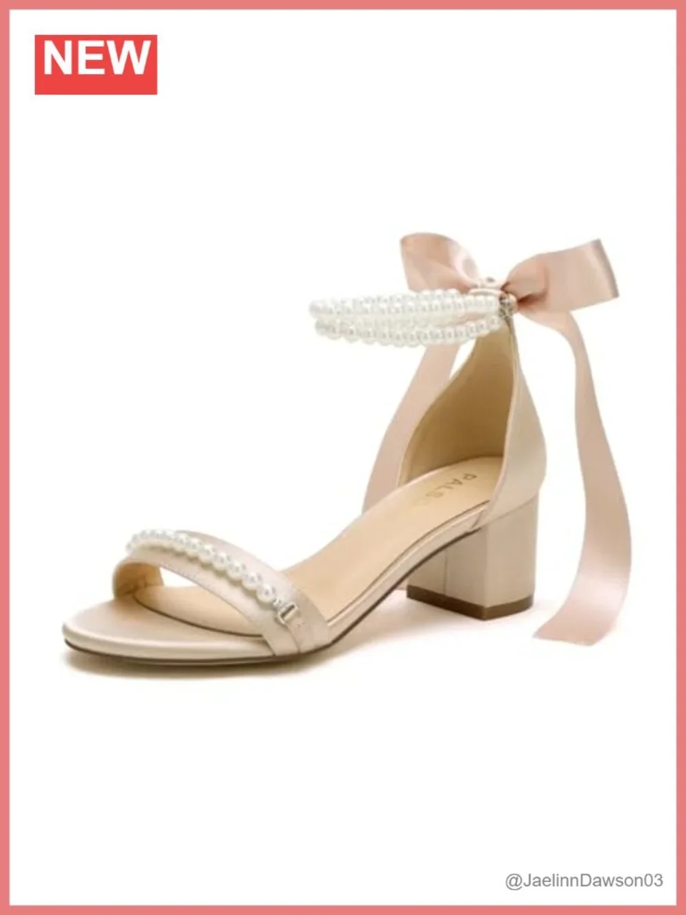 Pearl Embellished Block Heel Wedding Sandals, Satin Low Heel Ankle Strap Bridal